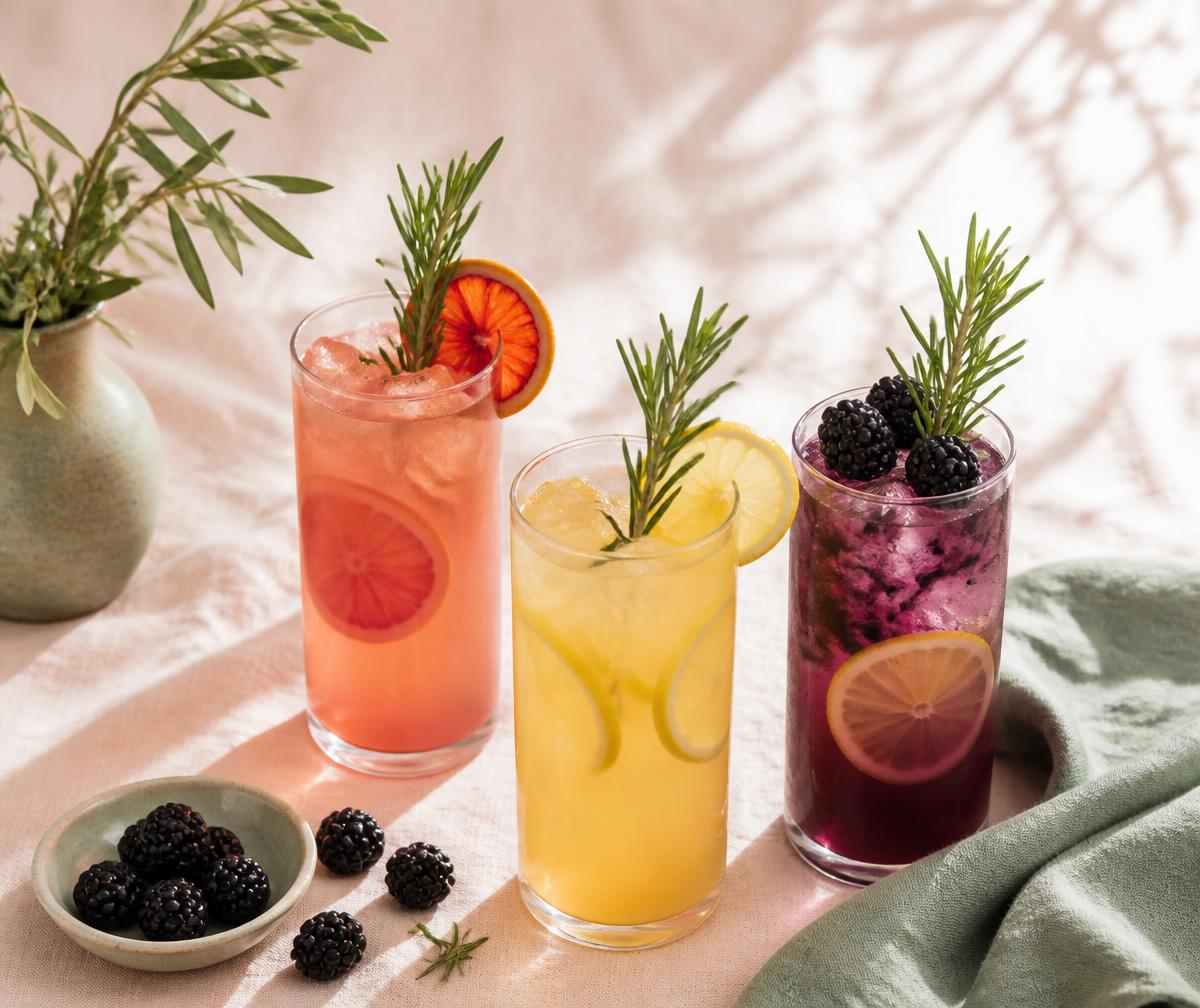 Mocktail booth setup with fresh fruit, premium cups, and garnishes ready for guests